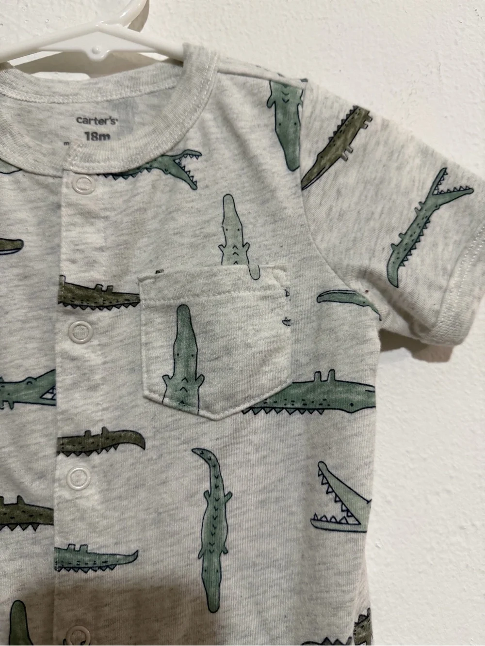 Carter's Gray Romper with Green Crocodile Print